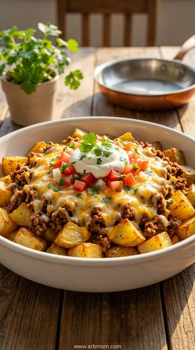 Cheesy Taco Potatoes Bake With Ground Beef