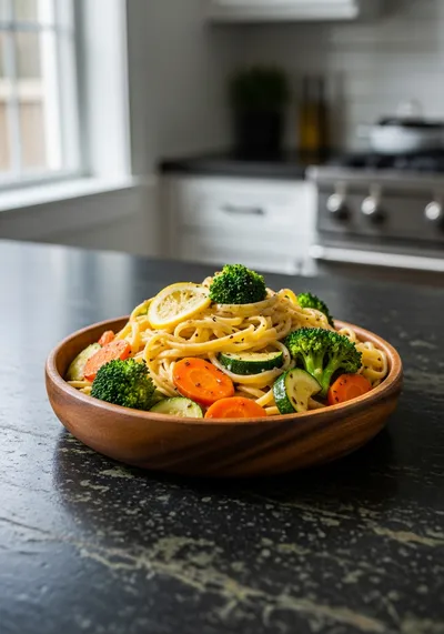 Creamy Lemon Pasta With Roasted Veggies