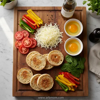 English Muffin Breakfast Pizza - cooking process