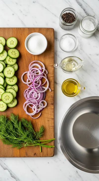 German Cucumber Salad - ingredients preparation