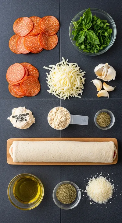 High Protein Turkey Pepperoni Pizza Rolls - ingredients preparation