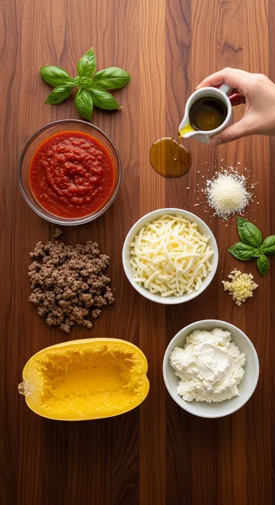 Low Carb Stuffed Spaghetti Squash Lasagna Boats - cooking process
