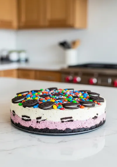 No Bake Fireworks Oreo Cheesecake