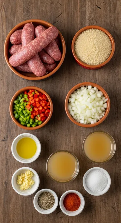 One-Pot Smoked Beef Sausage & Rice - cooking process