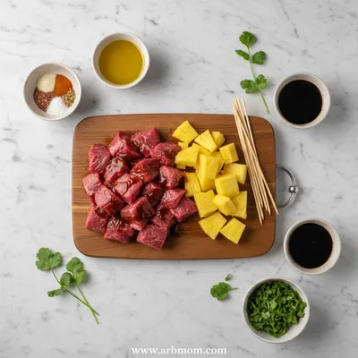 Pineapple BBQ Beef Skewers - ready to serve