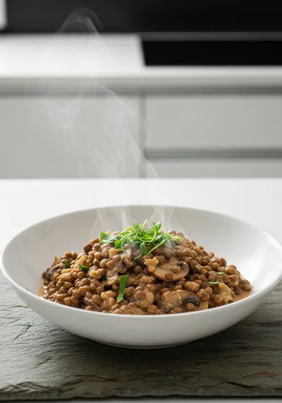 Simple Lentil Mushroom Stroganoff