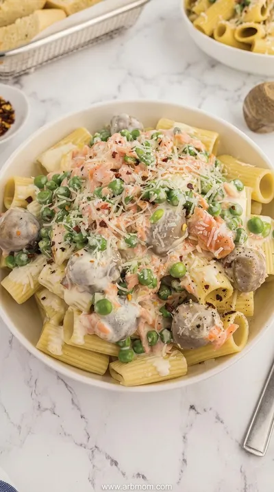 Smoked Salmon Pasta with Cream Sauce and Peas