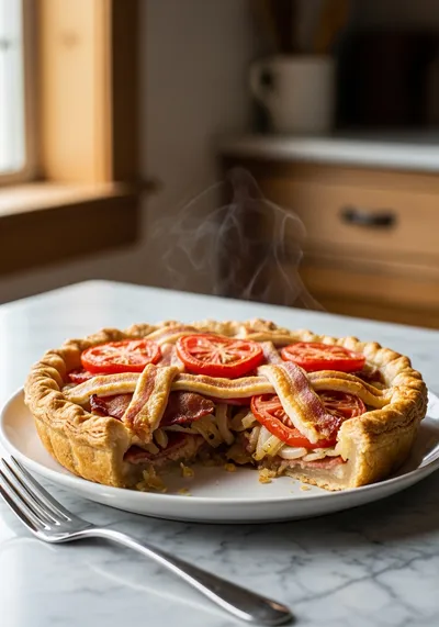 Turkey Bacon Onion Tomato Pie