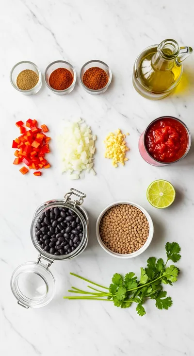Vegan Black Bean and Lentil Chili - cooking process
